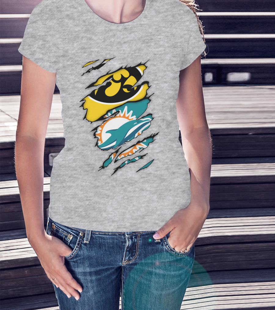 Miami Dolphins Iowa Hawkeyes Logo Mashup T-Shirt