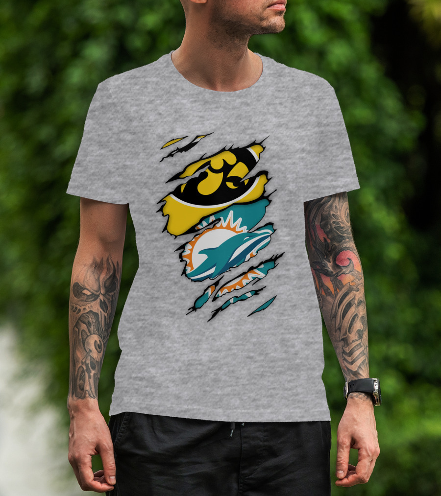 Miami Dolphins Iowa Hawkeyes Logo Mashup T-Shirt