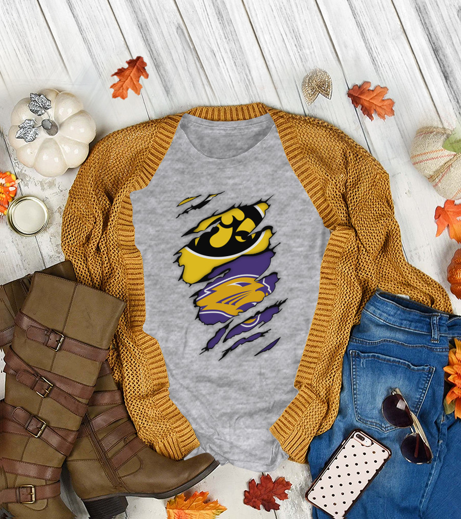 Northern Iowa Panthers Iowa Hawkeyes Dual Logo Fusion T-Shirt