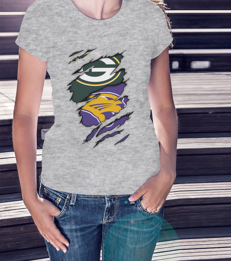 Green Bay Packers And Northern Iowa Panthers Logo Fusion T-Shirt