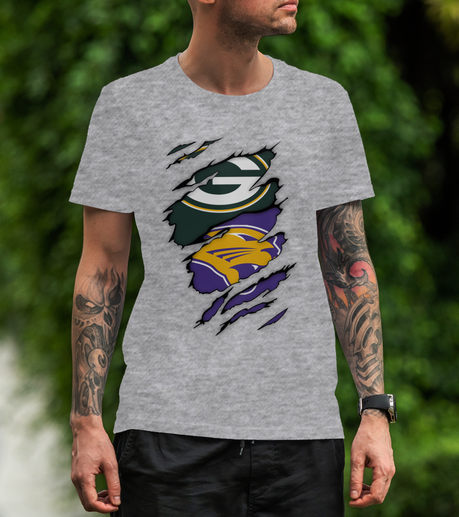 Green Bay Packers And Northern Iowa Panthers Logo Fusion T-Shirt