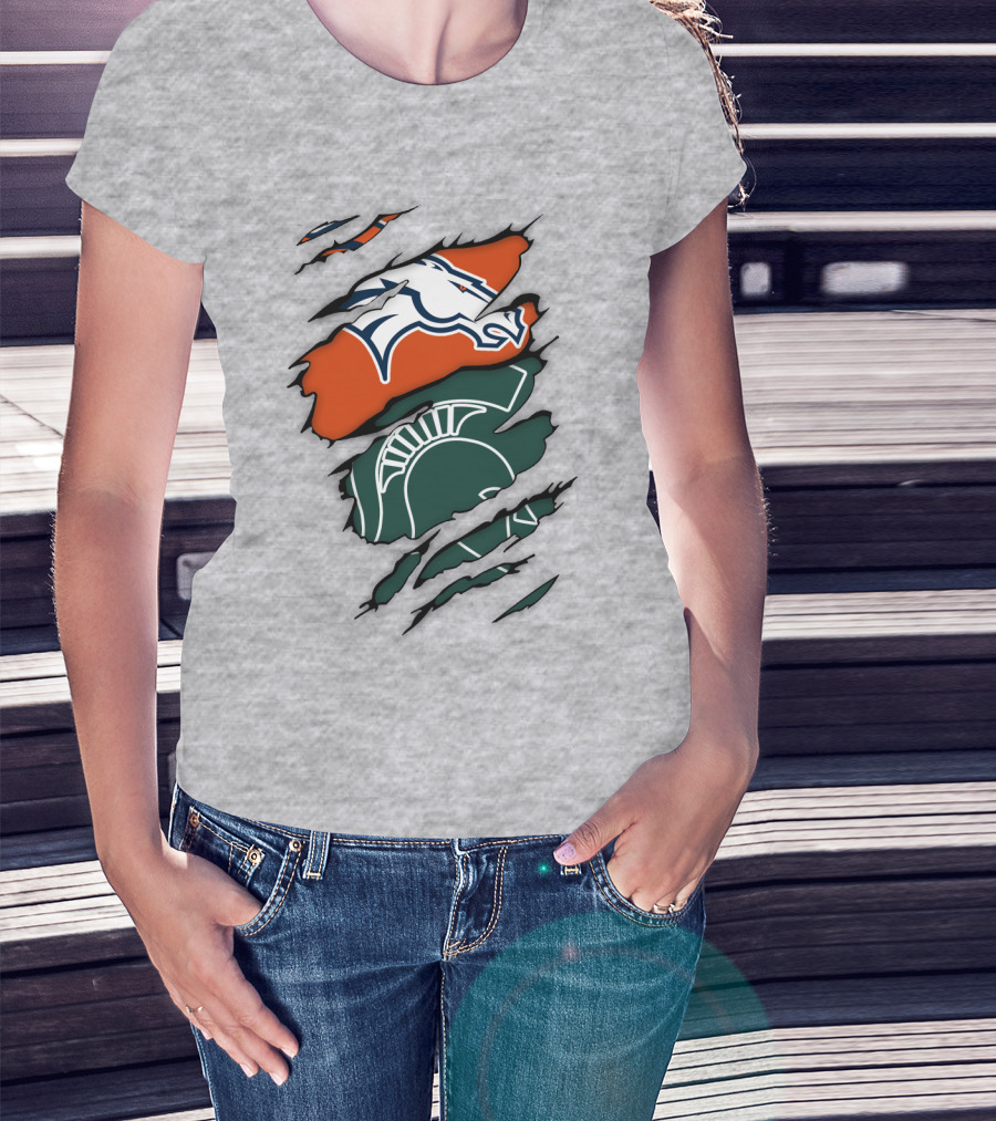Denver Broncos Michigan State Spartan Helmet T-Shirt