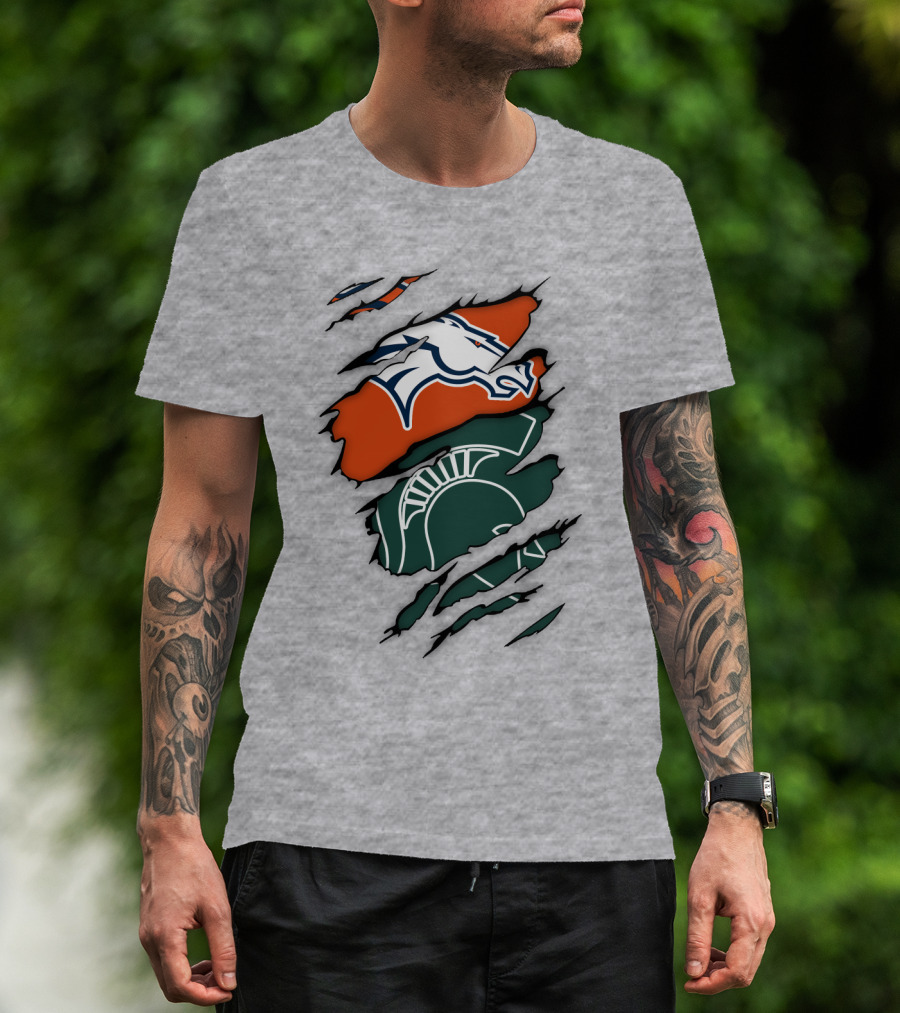 Denver Broncos Michigan State Spartan Helmet T-Shirt