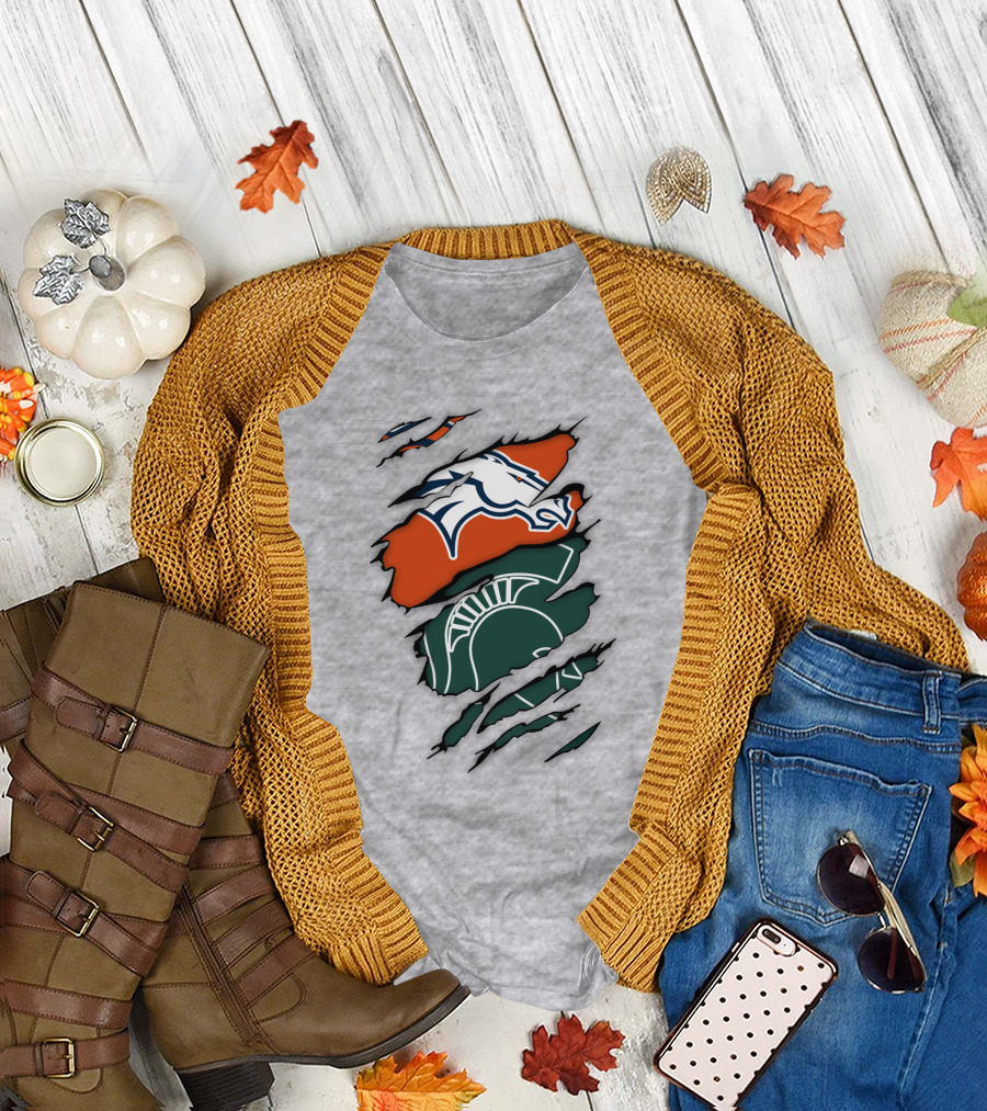 Denver Broncos Michigan State Spartan Helmet T-Shirt