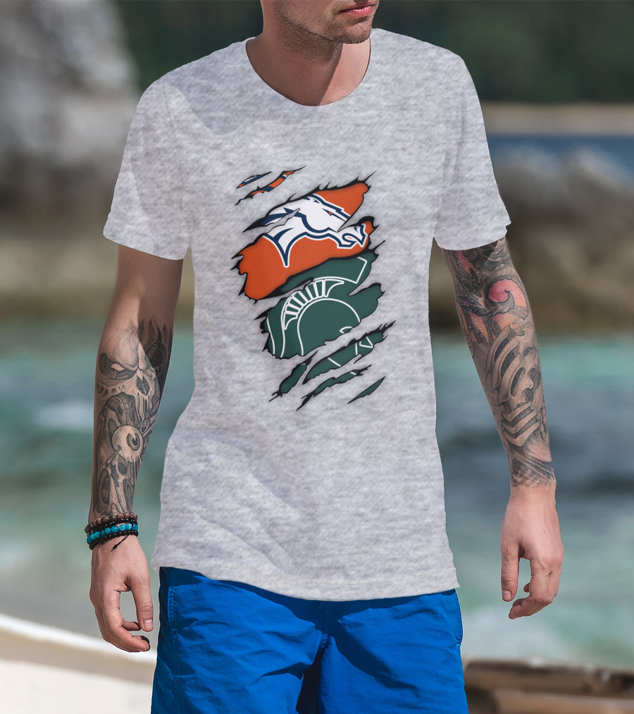 Denver Broncos Michigan State Spartan Helmet T-Shirt