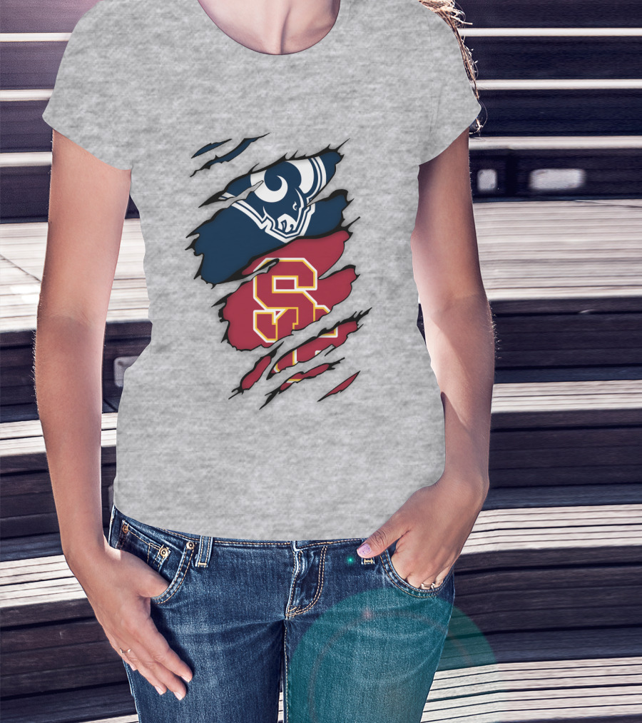 Los Angeles Rams Usc Trojans Logo Fusion T-Shirt