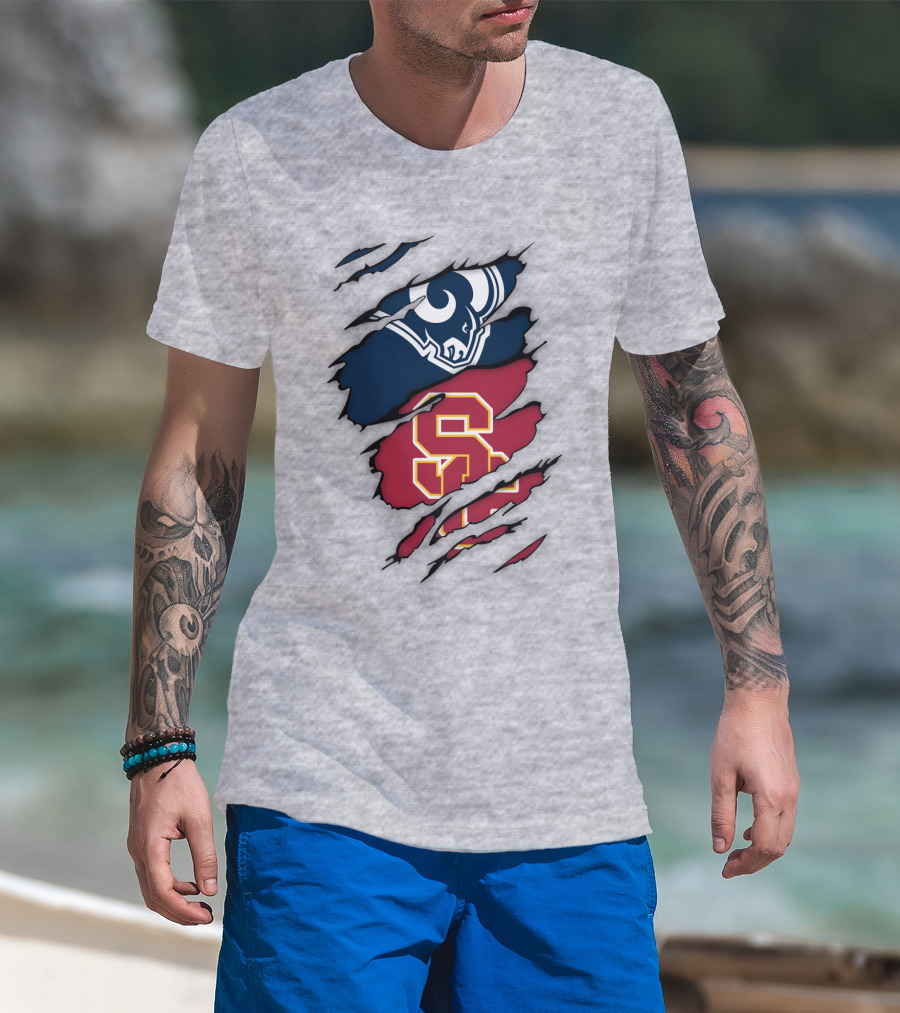 Los Angeles Rams Usc Trojans Logo Fusion T-Shirt