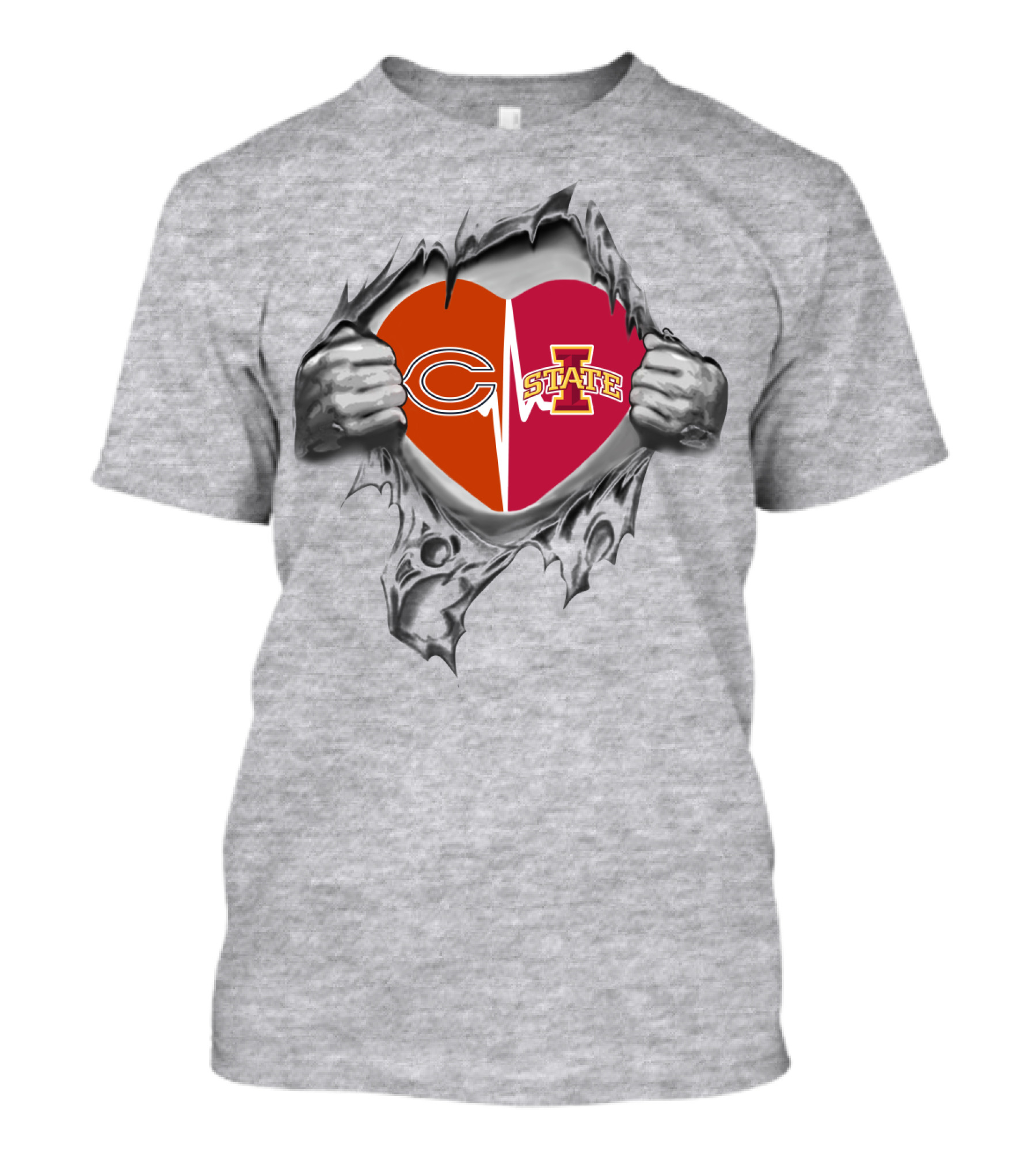 Iowa State Chicago Bears Logo Heart Ripped T-Shirt