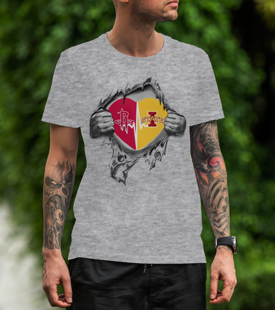 Iowa State Heart With Houston Rockets Burst T-Shirt