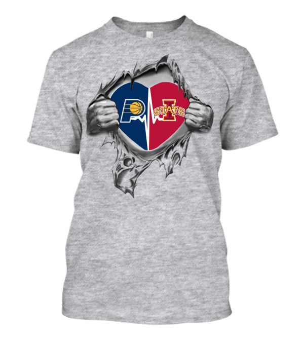 Indiana Pacers Iowa State University Heart Torn T-Shirt