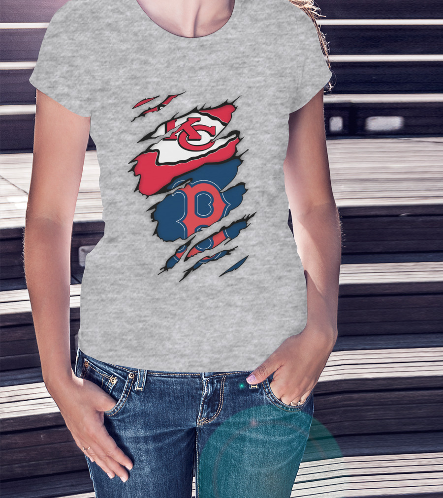 Boston Red Sox Kansas City Chiefs Combined Logo Fan Gear T-Shirt