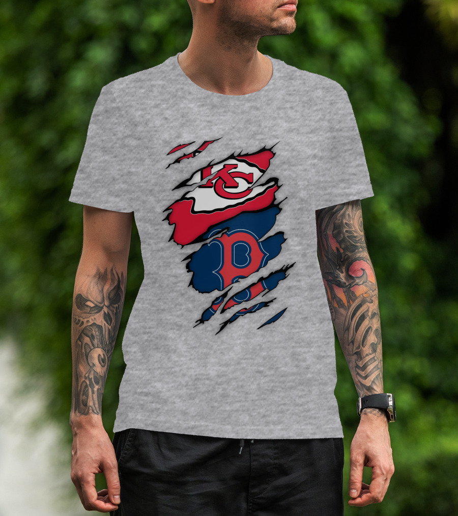Boston Red Sox Kansas City Chiefs Combined Logo Fan Gear T-Shirt