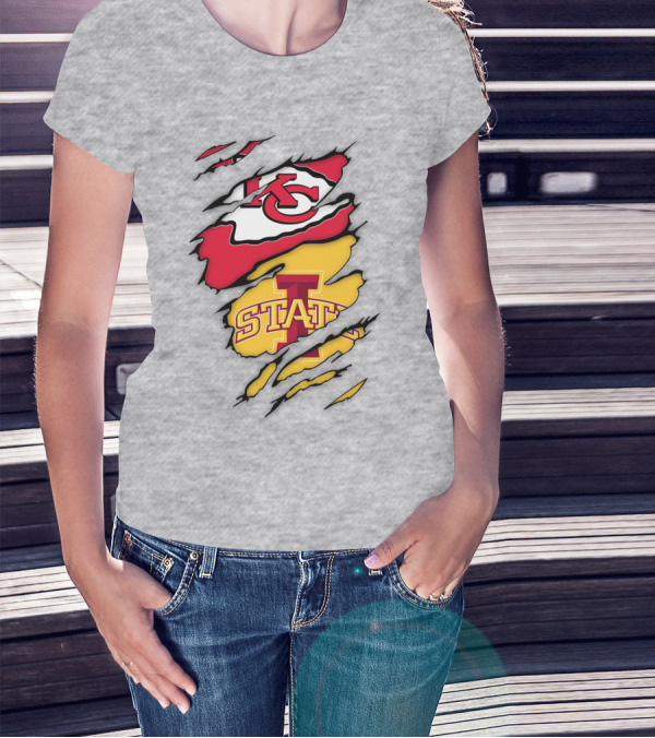 Iowa State Cyclones Kansas City Chiefs Logo Ripped Style T-Shirt