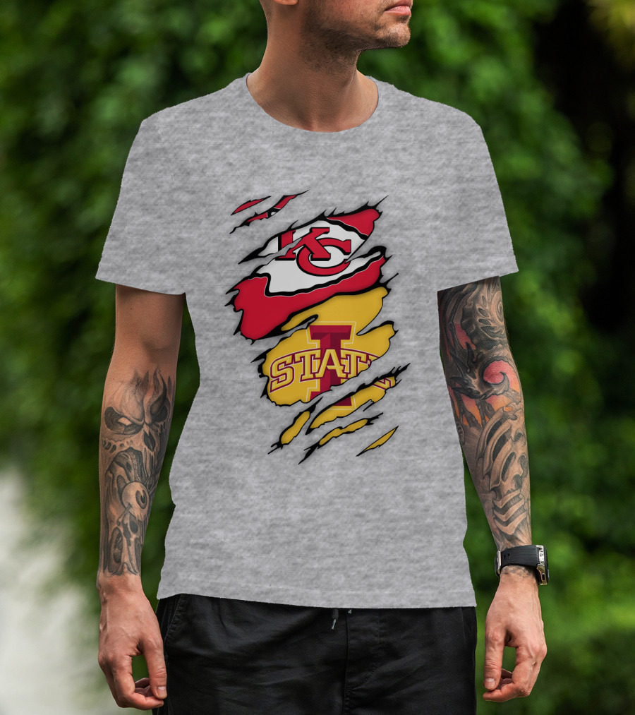 Iowa State Cyclones Kansas City Chiefs Logo Ripped Style T-Shirt