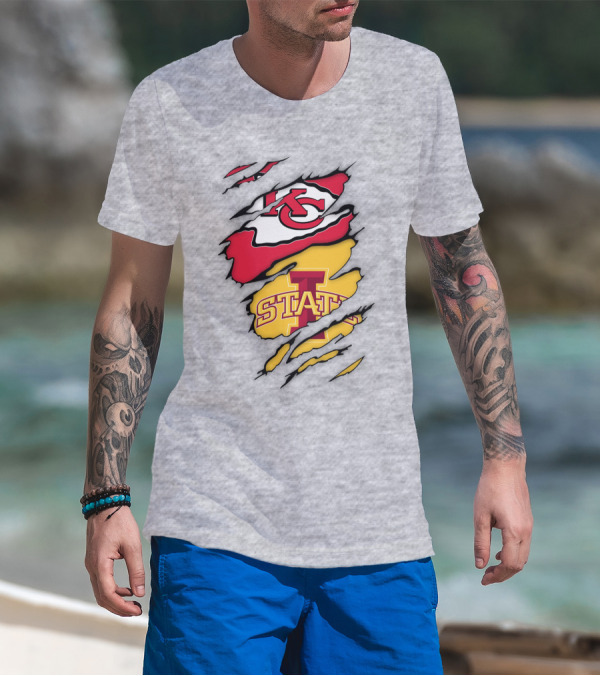 Iowa State Cyclones Kansas City Chiefs Logo Ripped Style T-Shirt