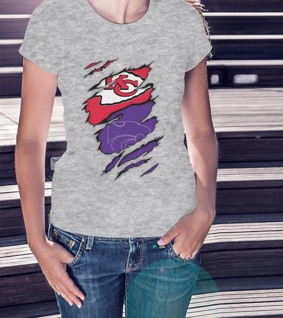 Kansas City Chiefs And Kansas State Wildcats Logo Integration T-Shirt