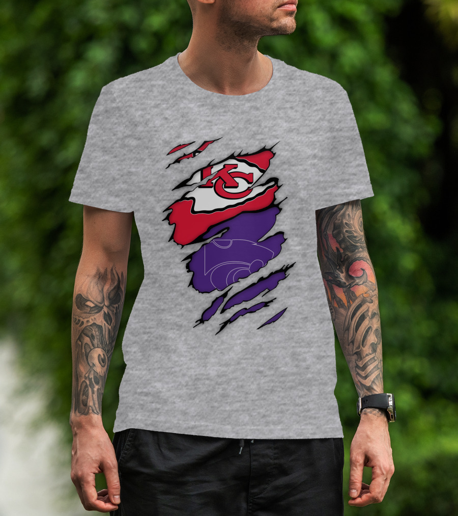Kansas City Chiefs And Kansas State Wildcats Logo Integration T-Shirt
