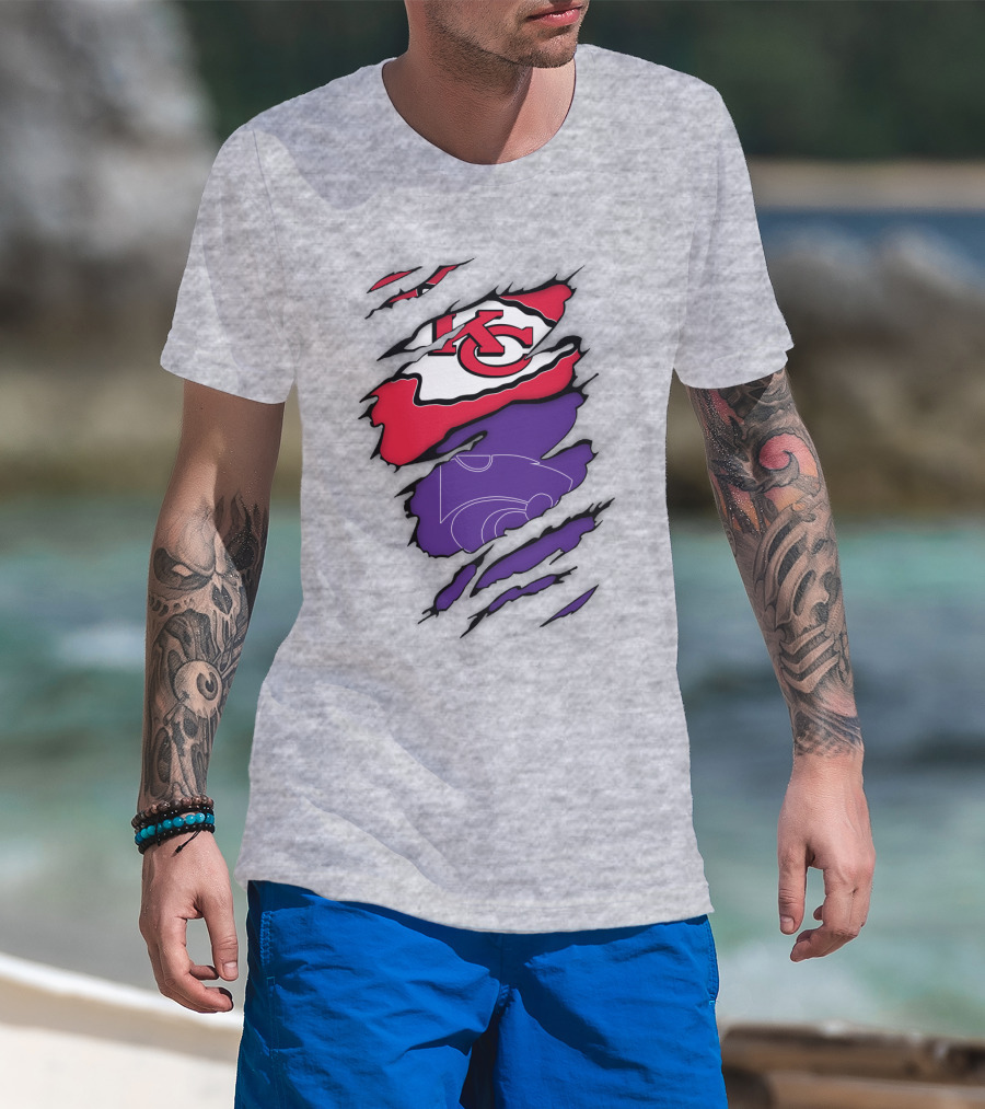 Kansas City Chiefs And Kansas State Wildcats Logo Integration T-Shirt