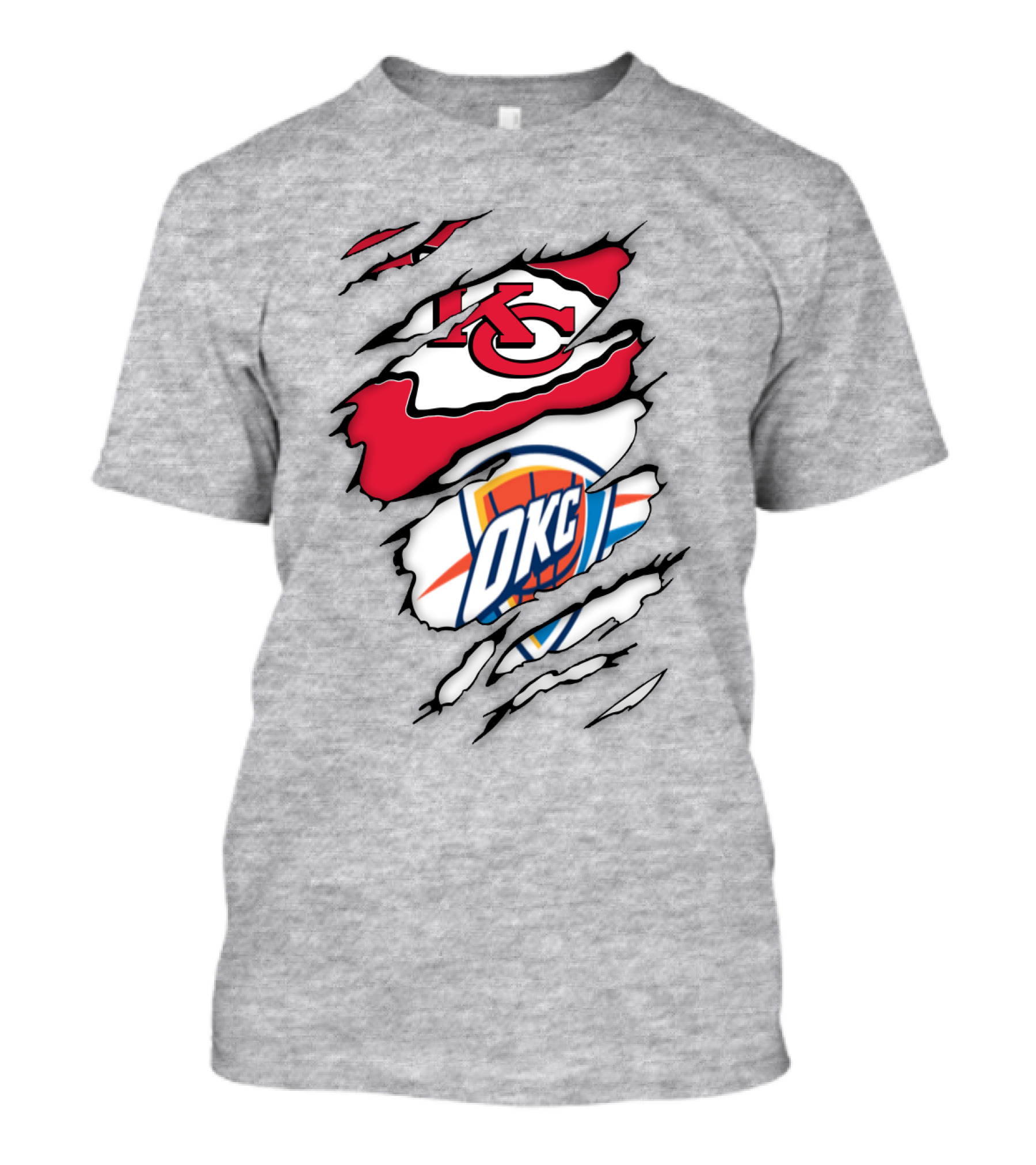 Kansas City Chiefs Okc Thunder Logos Overlapping Sports Crossover T-Shirt