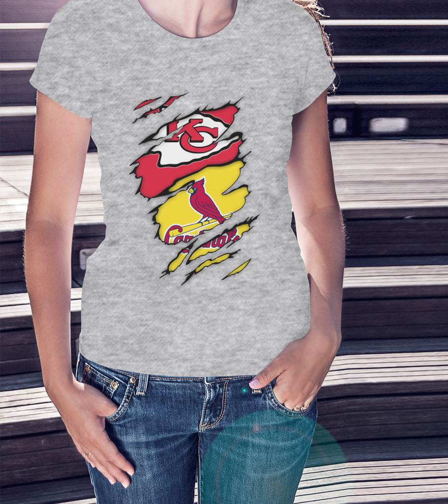 St Louis Cardinals Kansas City Chiefs Logos Ripped T-Shirt