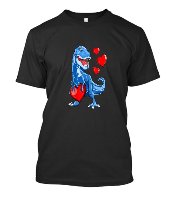 Valentine Blue Dinosaur With Hearts T-Shirt