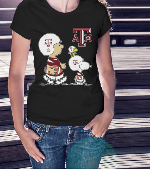 Texas A&M Aggies Peanuts Football Characters Snoopy Charlie Brown Woodstock T-Shirt