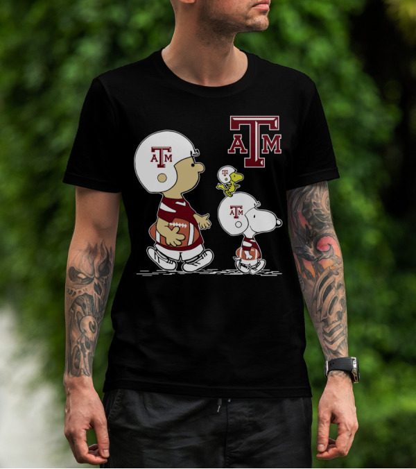 Texas A&M Aggies Peanuts Football Characters Snoopy Charlie Brown Woodstock T-Shirt