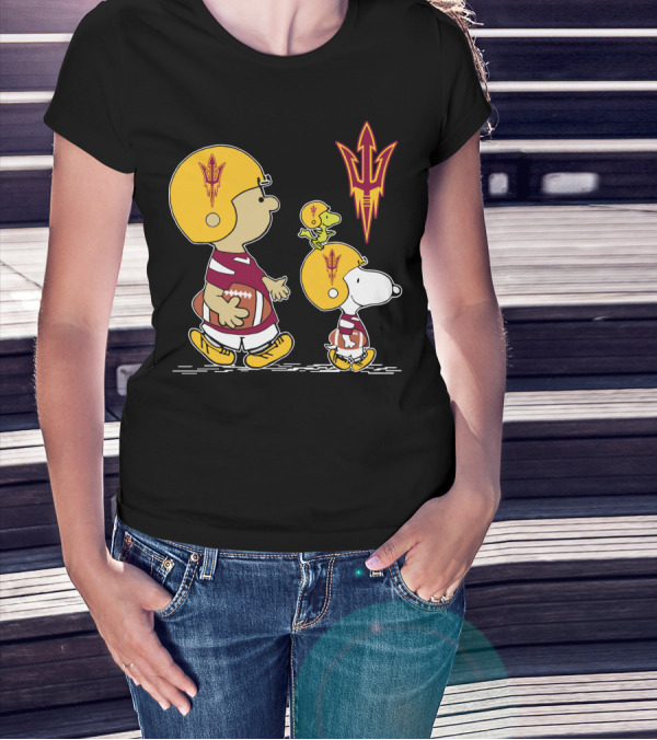 Arizona State Sun Devils Peanuts Characters Football Helmets T-Shirt