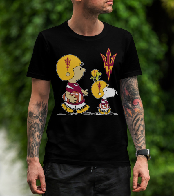 Arizona State Sun Devils Peanuts Characters Football Helmets T-Shirt