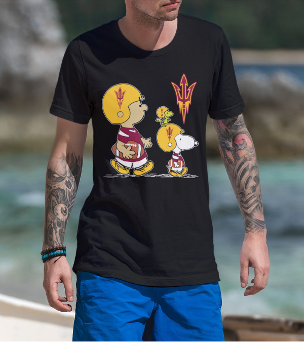 Arizona State Sun Devils Peanuts Characters Football Helmets T-Shirt