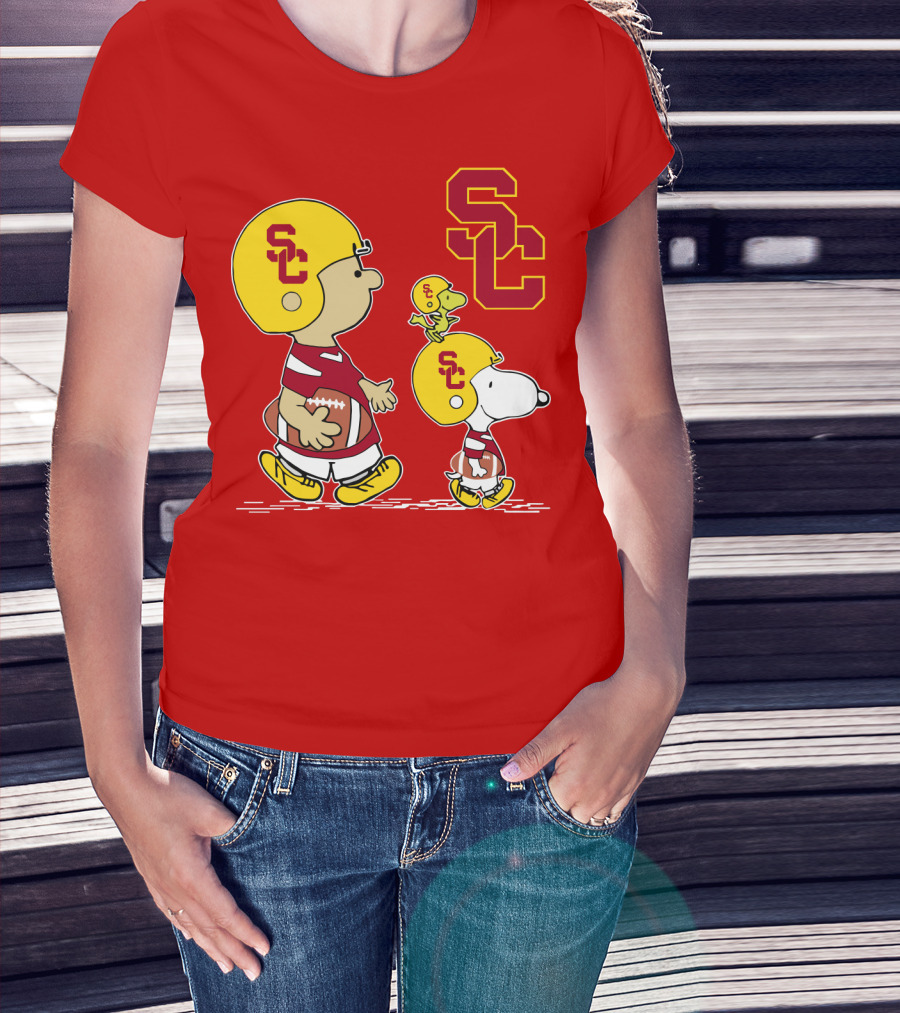 USC Trojans Peanuts Characters Football Theme With SC Helmets T-Shirt
