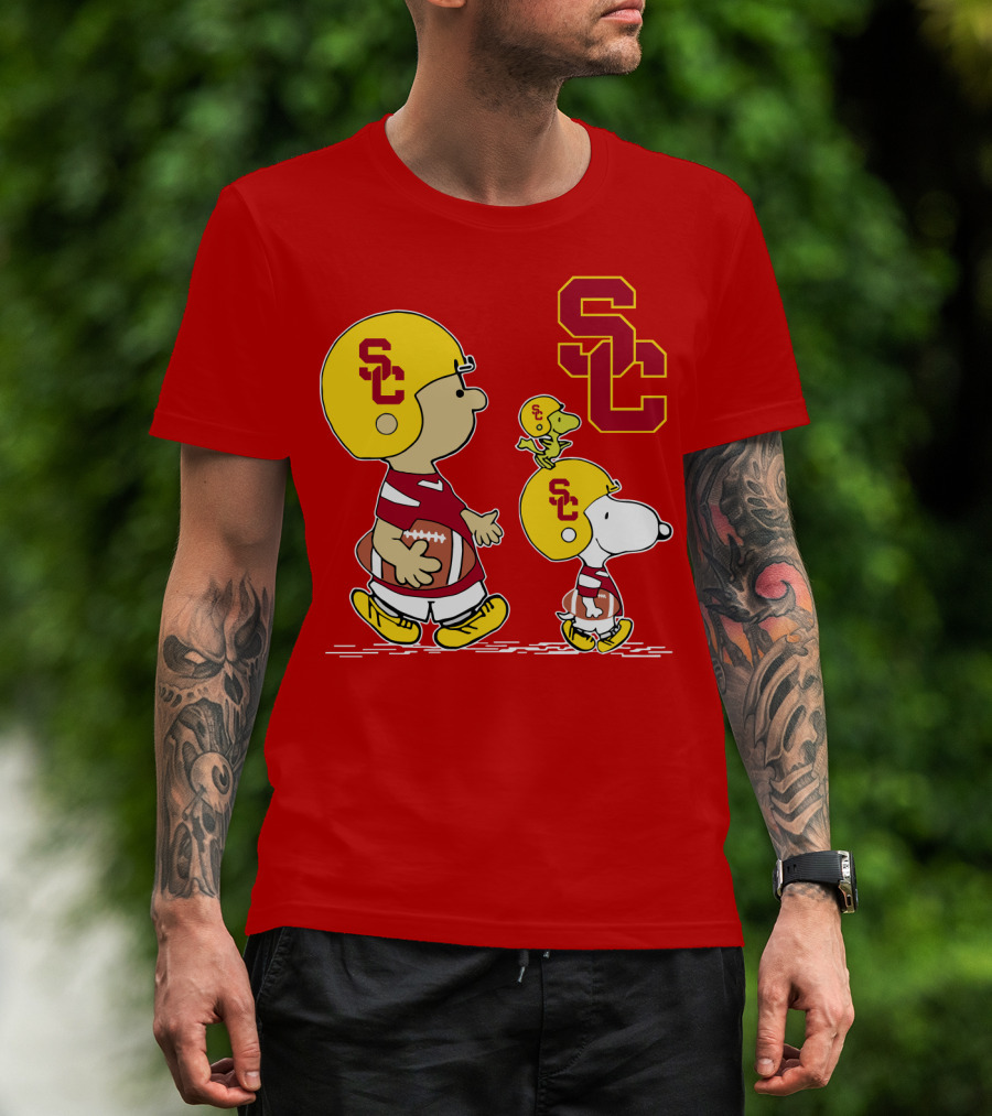 USC Trojans Peanuts Characters Football Theme With SC Helmets T-Shirt