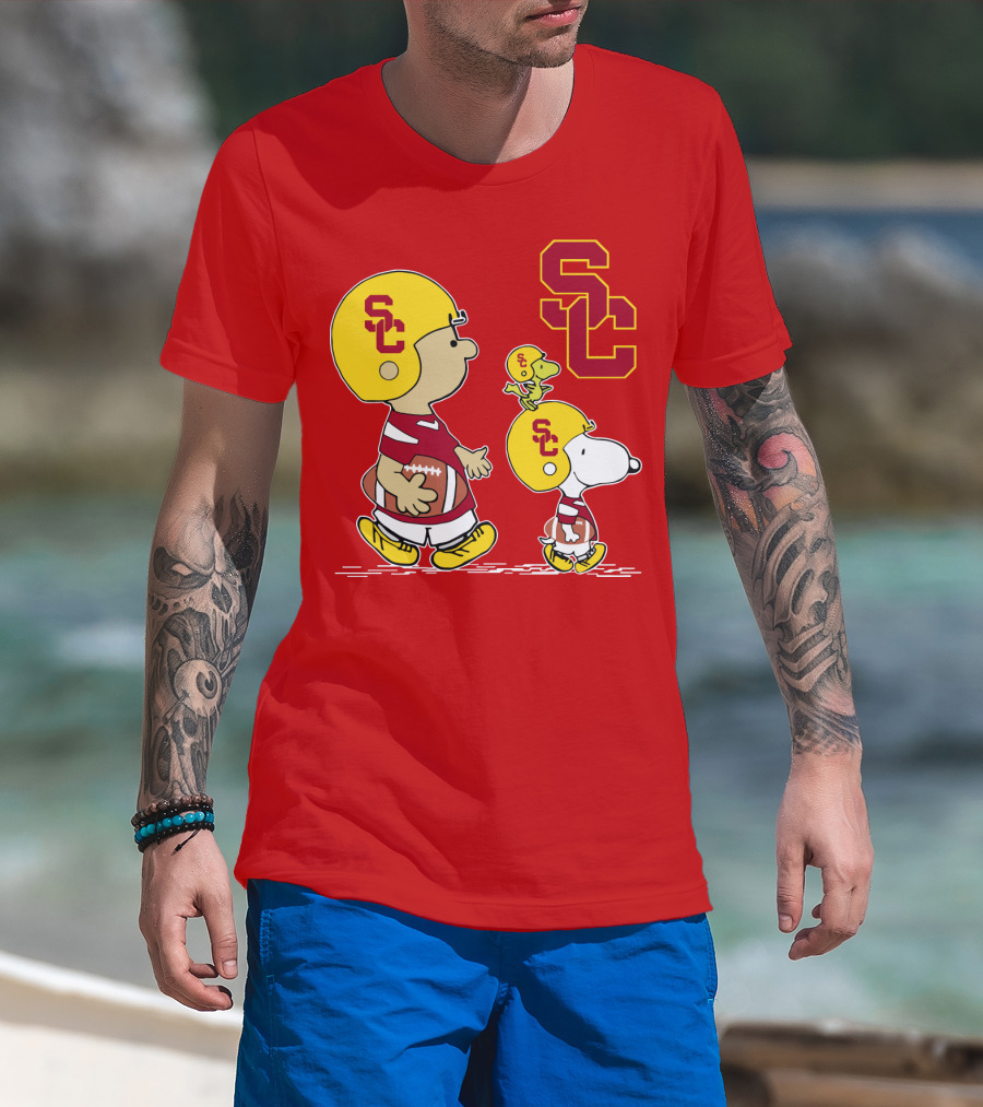 USC Trojans Peanuts Characters Football Theme With SC Helmets T-Shirt