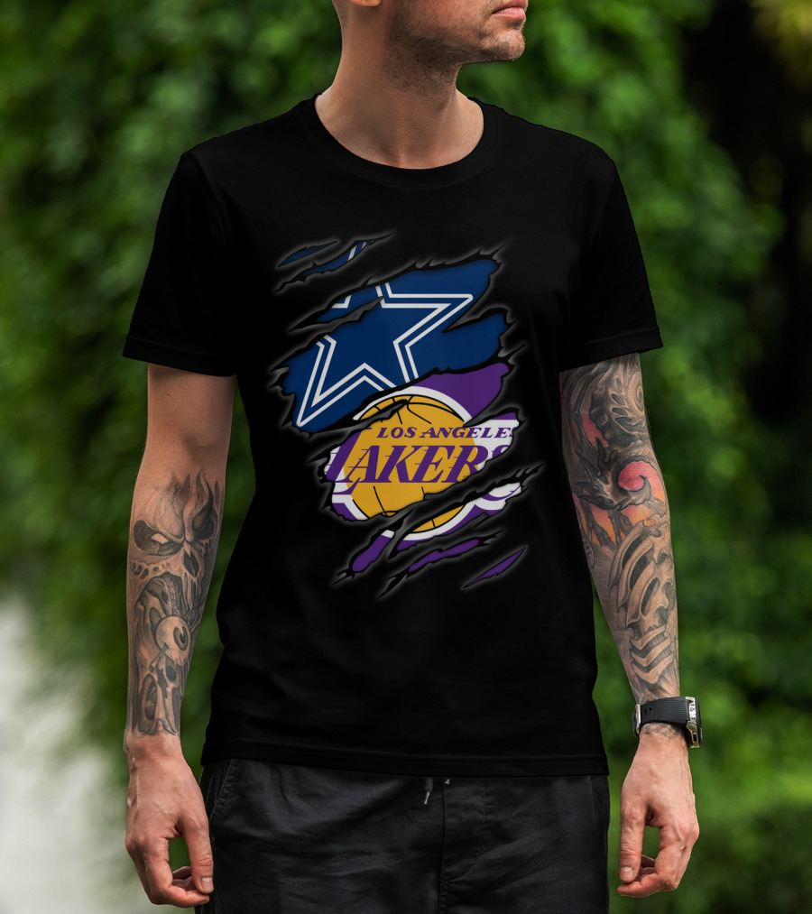 Cowboys Los Angeles Lakers Star Logo And Basketball Fusion T-Shirt