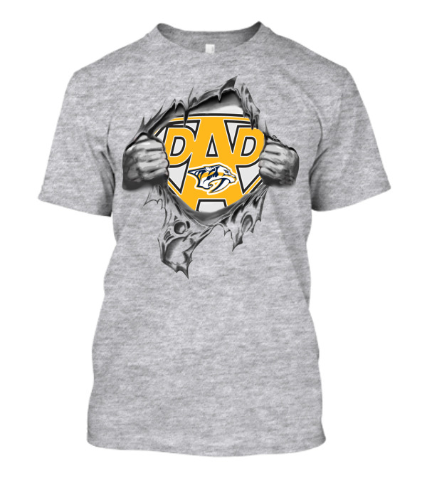 NashvillePredatorss Super Dad Logo With Torn Effect And Hands T-Shirt