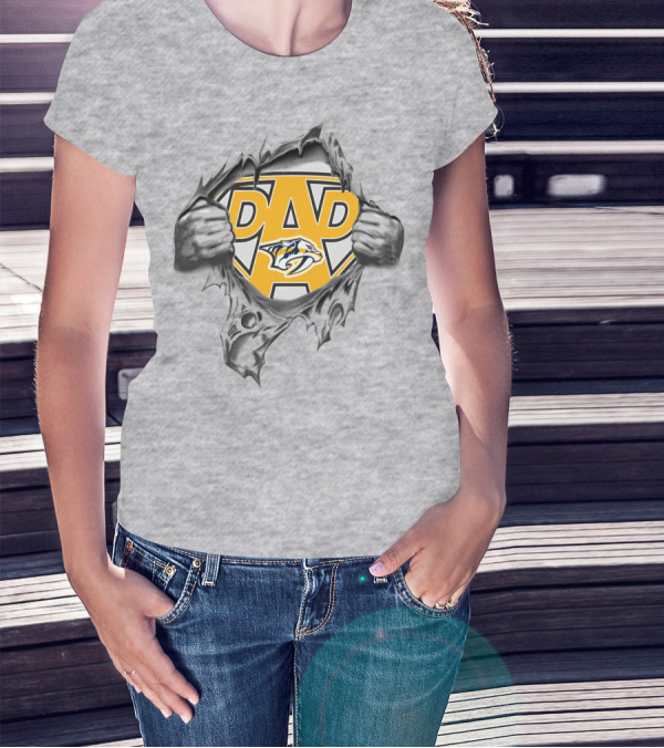 NashvillePredatorss Super Dad Logo With Torn Effect And Hands T-Shirt