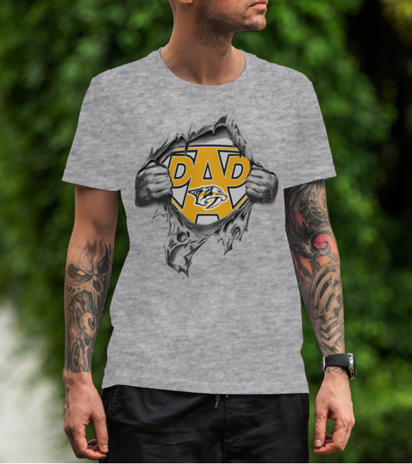 NashvillePredatorss Super Dad Logo With Torn Effect And Hands T-Shirt