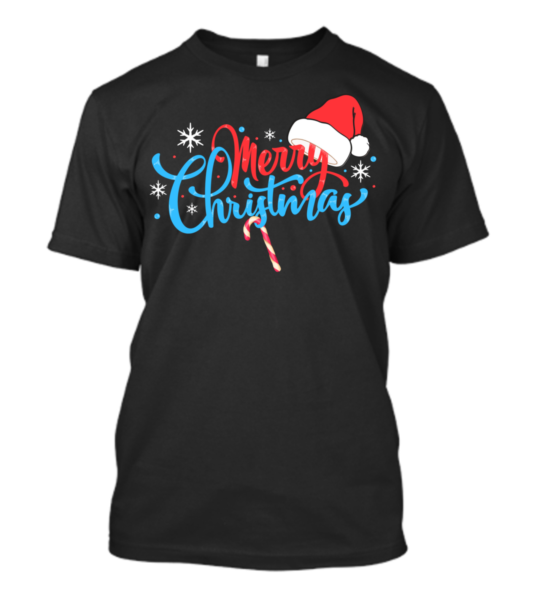 Merry Christmas Nice Santa's Hat Candy Cane Snowflakes T-Shirt