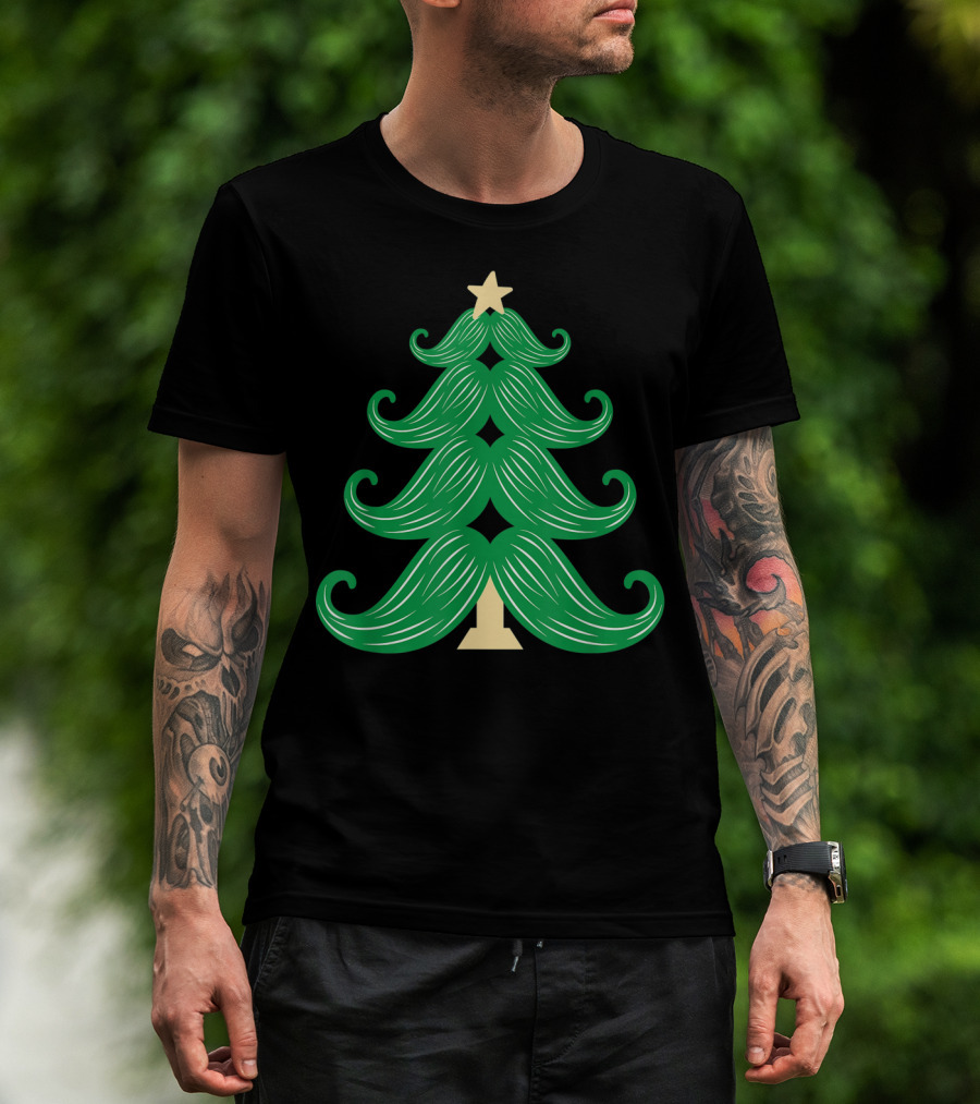 Mustache Christmas Tree Holiday Star T-Shirt
