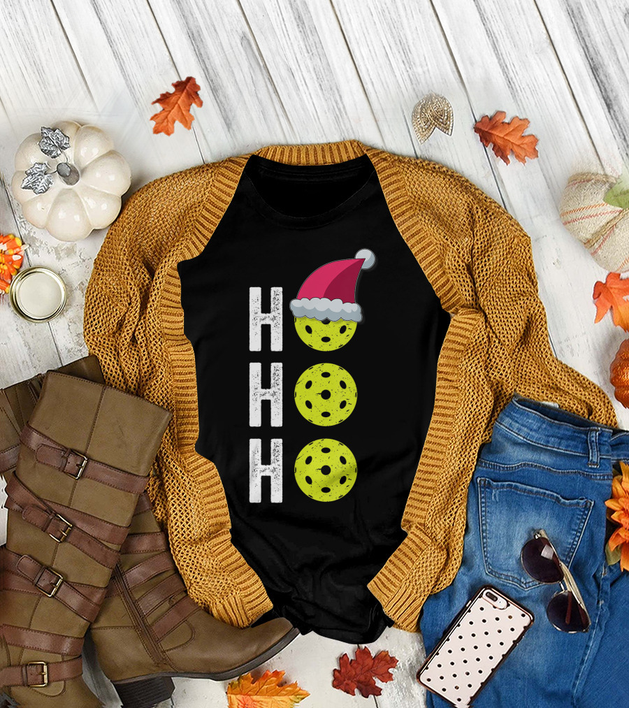 Ho Ho Ho Pickleball Christmas Funny Santa Hat Holiday T-Shirt