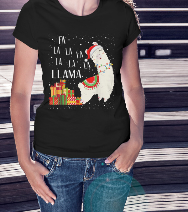 Fa La La Llama Christmas Santa Hat Gift Boxes T-Shirt
