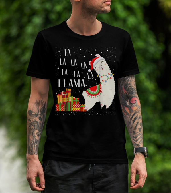 Fa La La Llama Christmas Santa Hat Gift Boxes T-Shirt