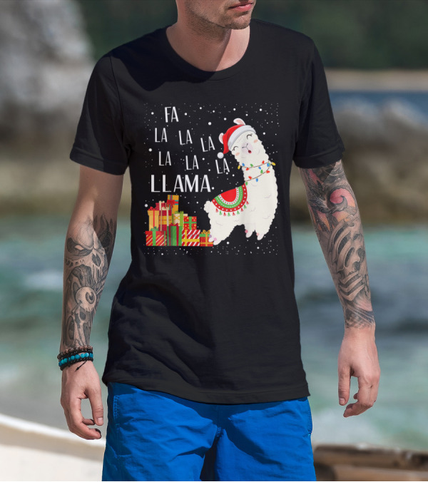 Fa La La Llama Christmas Santa Hat Gift Boxes T-Shirt