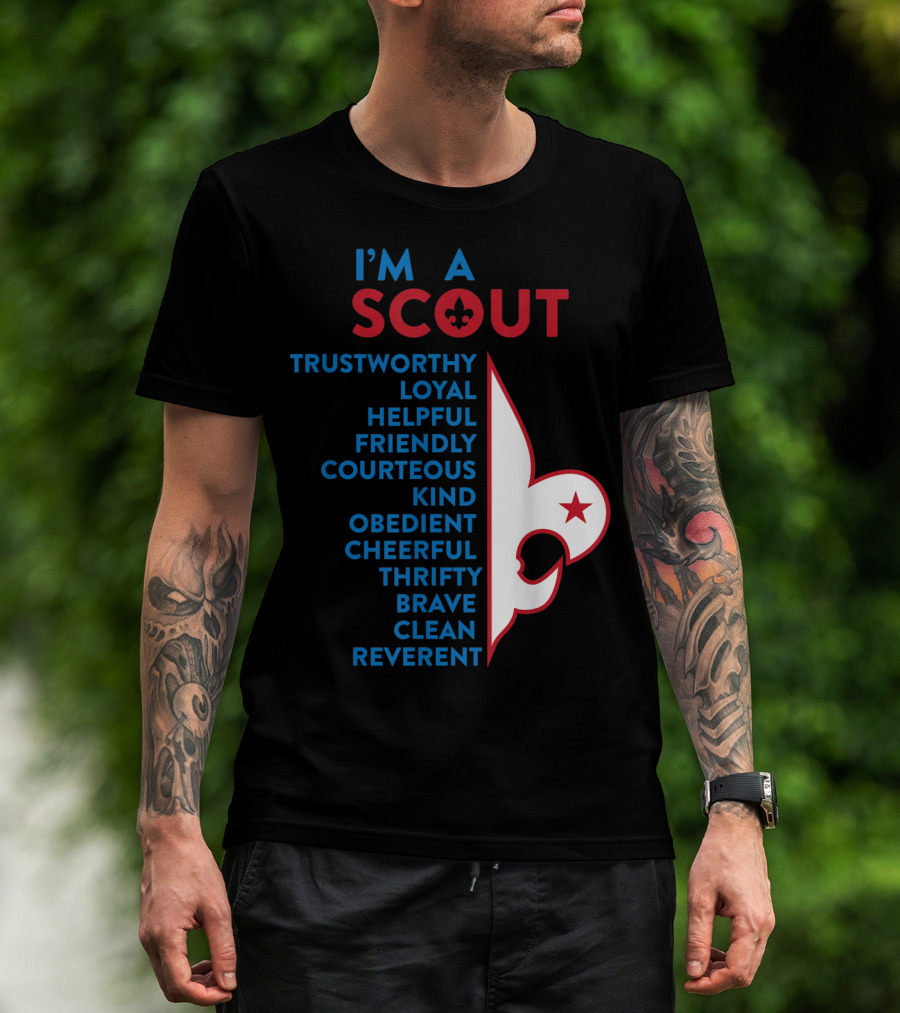 I'm A Scout Scout Law Trustworthy Loyal Helpful Friendly Courteous Kind Obedient Cheerful Thrifty Brave Clean Reverent Fleur-de-lis Star T-Shirt