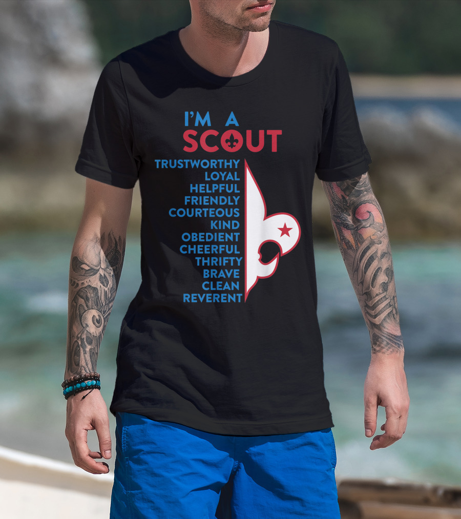 I'm A Scout Scout Law Trustworthy Loyal Helpful Friendly Courteous Kind Obedient Cheerful Thrifty Brave Clean Reverent Fleur-de-lis Star T-Shirt