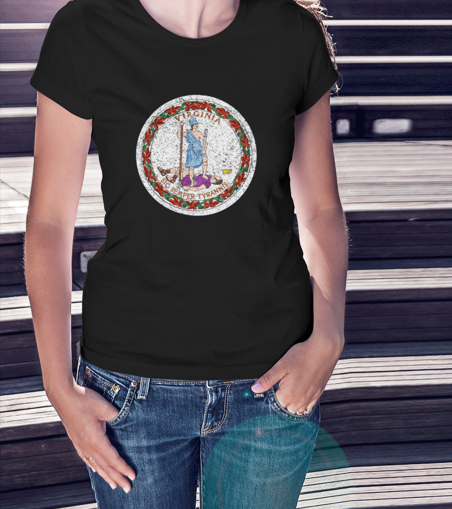 Virginia Sic Semper Tyrannis Distressed Flag T-Shirt