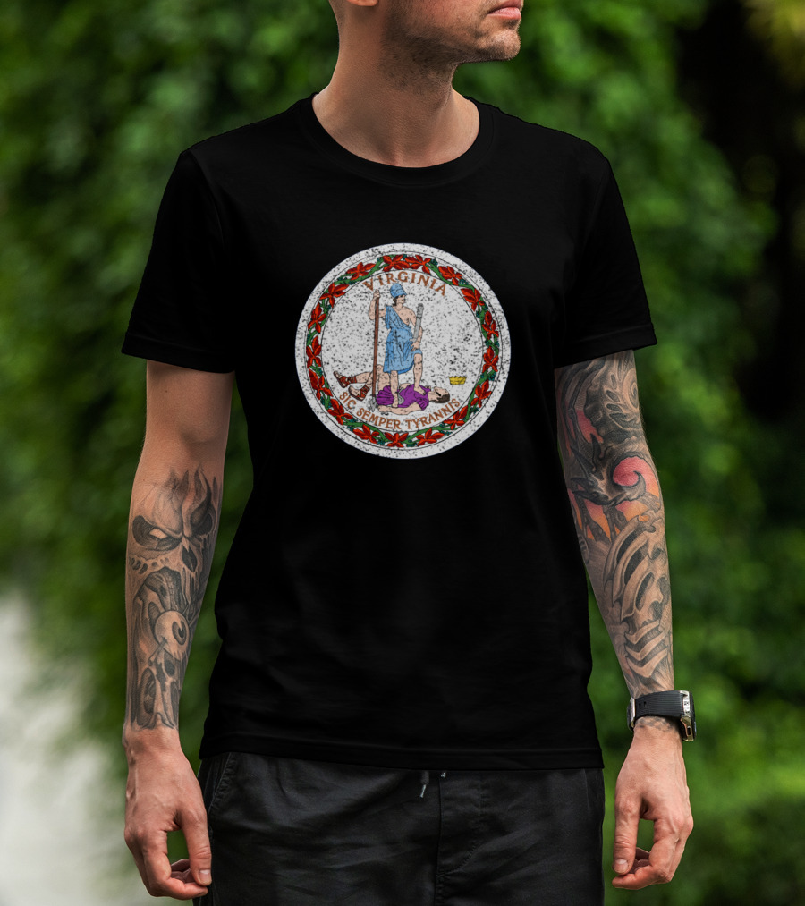 Virginia Sic Semper Tyrannis Distressed Flag T-Shirt