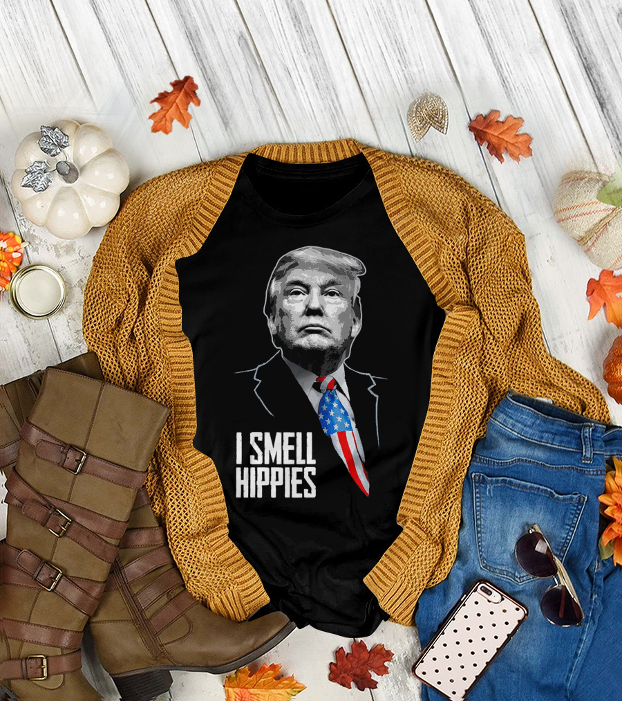 Trump I Smell Hippies Funny Conservative Tie With American Flag T-Shirt