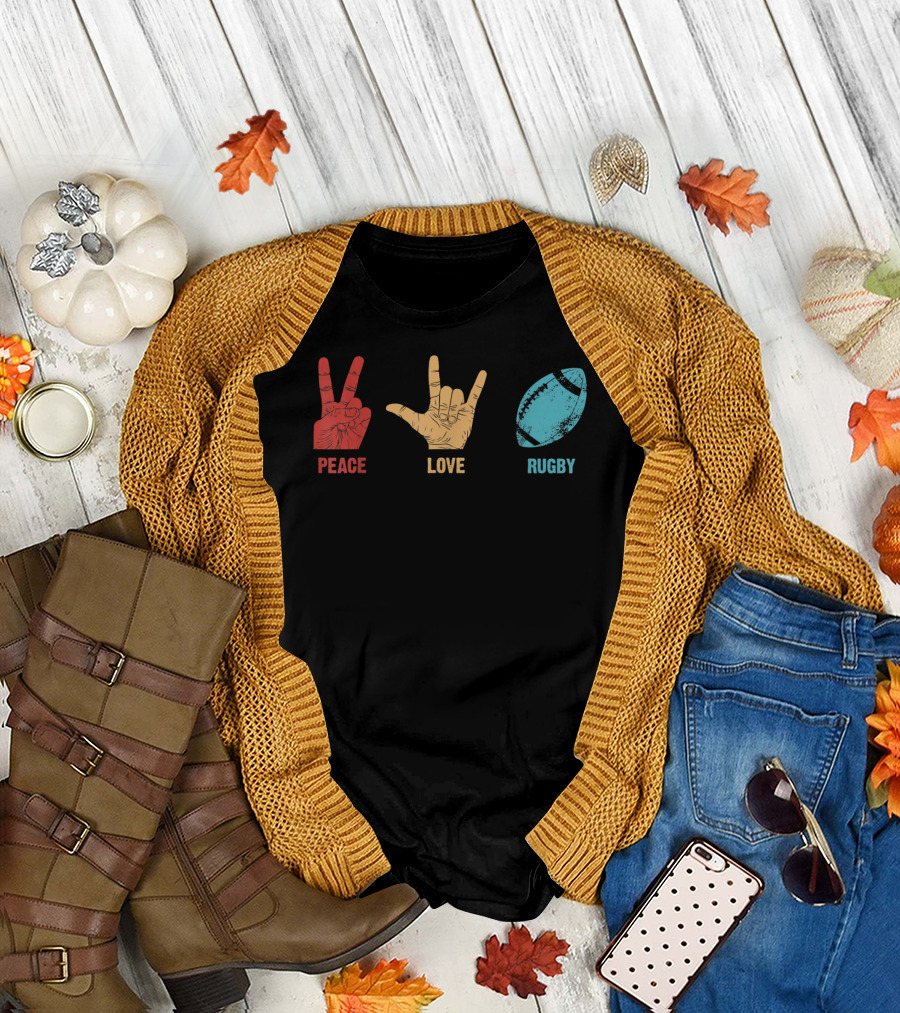 Peace Love Rugby Vintage Sport Lover Player T-Shirt