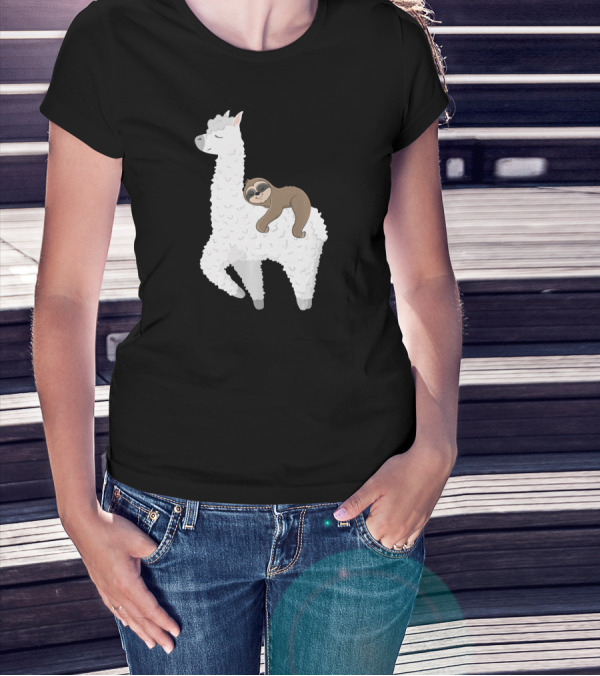 Sloth Best Friends Riding Llama Alpaca T-Shirt